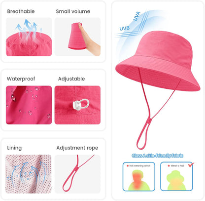 Baby Sun Hat 0-6 Years Toddler Boys Girls Adjustable Bucket Hats Kids Bucket Hats UPF 50+ Wide Brim