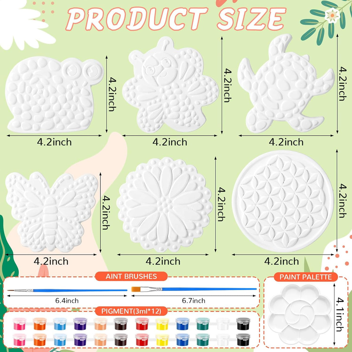 6 Pack Paint Your Own Plaster Stones - Kids Summer Arts and Crafts Garden Handprint Stepping Stone