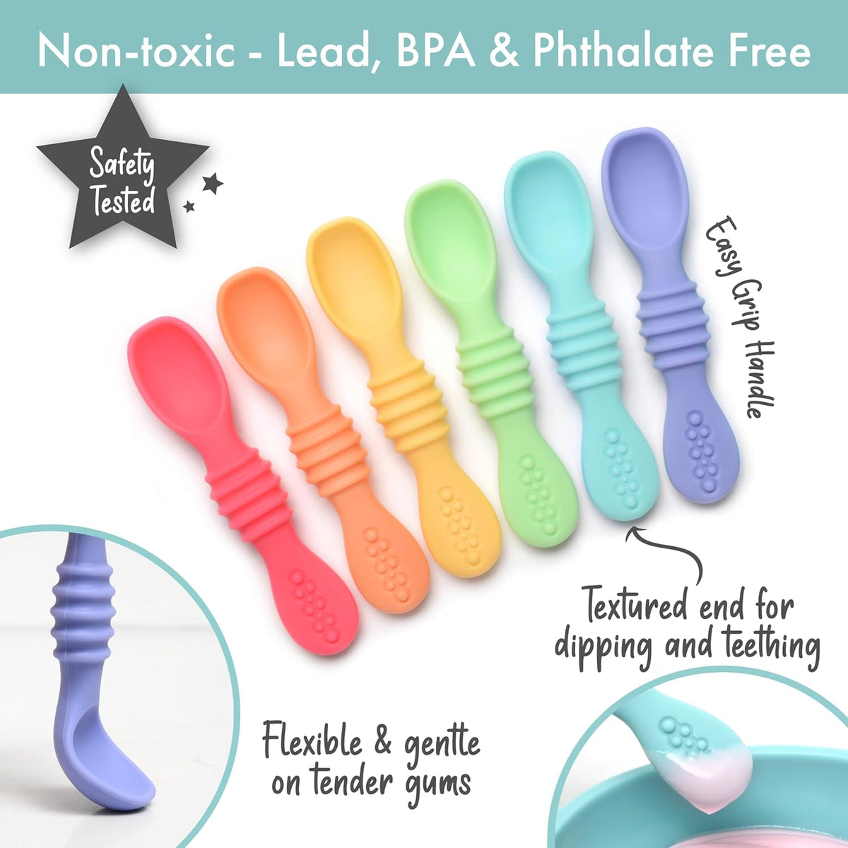 PrimaStella Silicone Chew Spoon Set for Babies and Toddlers | Safety Tested | BPA Free | Microwave