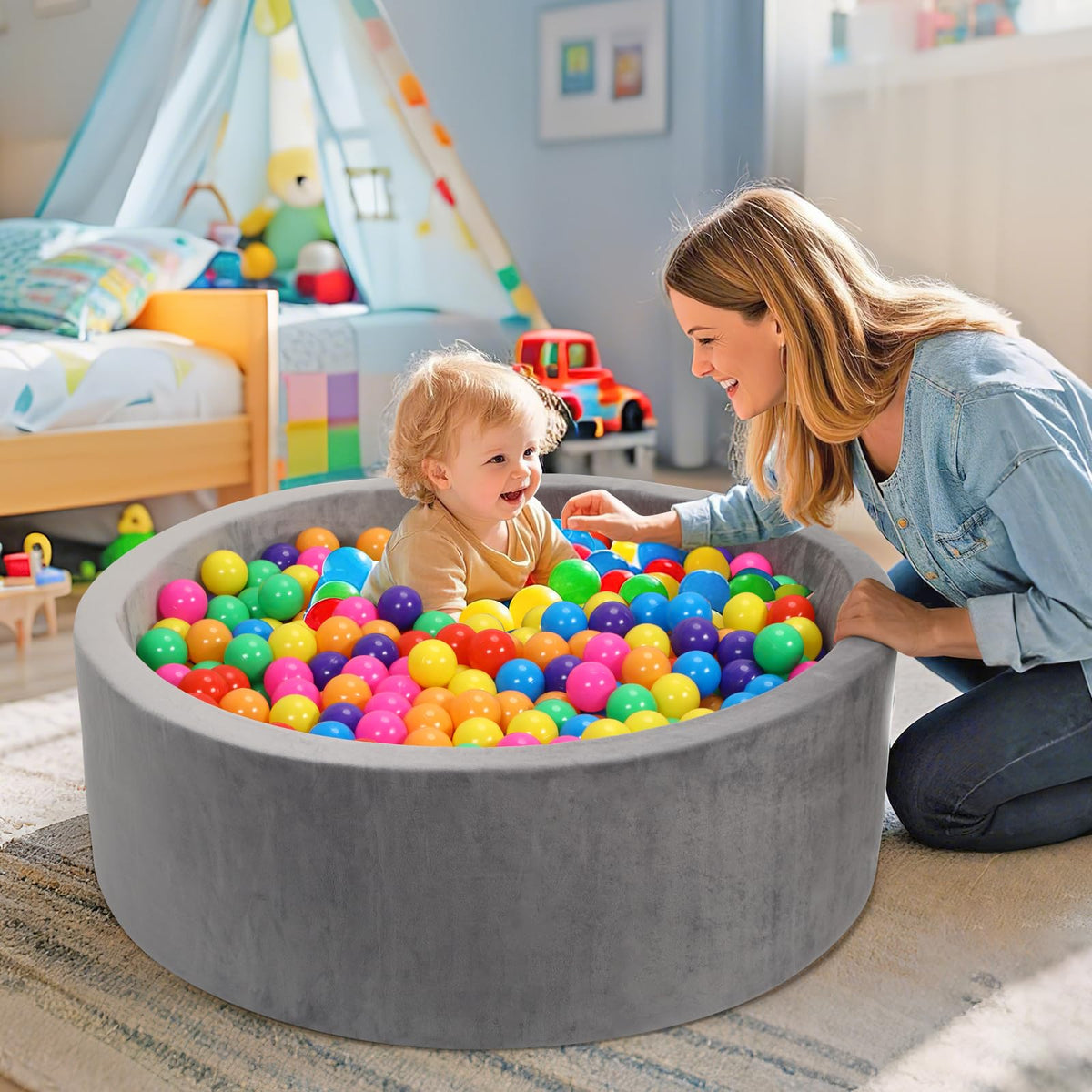 Baby Foam Ball Pit, 35.4"x 11.8" Ball Pits for Toddlers,Grey
