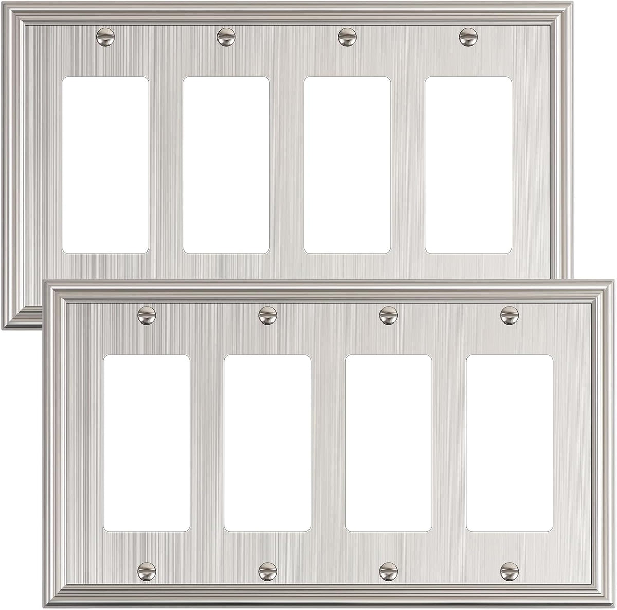 2-Pack Quad Decorator Outlet Cover Plate, Zinc Alloy Brushed Nickel Switch Plates and Outlet