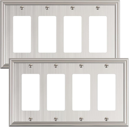 2-Pack Quad Decorator Outlet Cover Plate, Zinc Alloy Brushed Nickel Switch Plates and Outlet