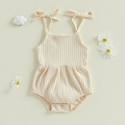 Newborn Infant Baby Girl Romper Ribbed Knit Sleeveless Spaghetti Strap One Piece Jumpsuit Bodysuit