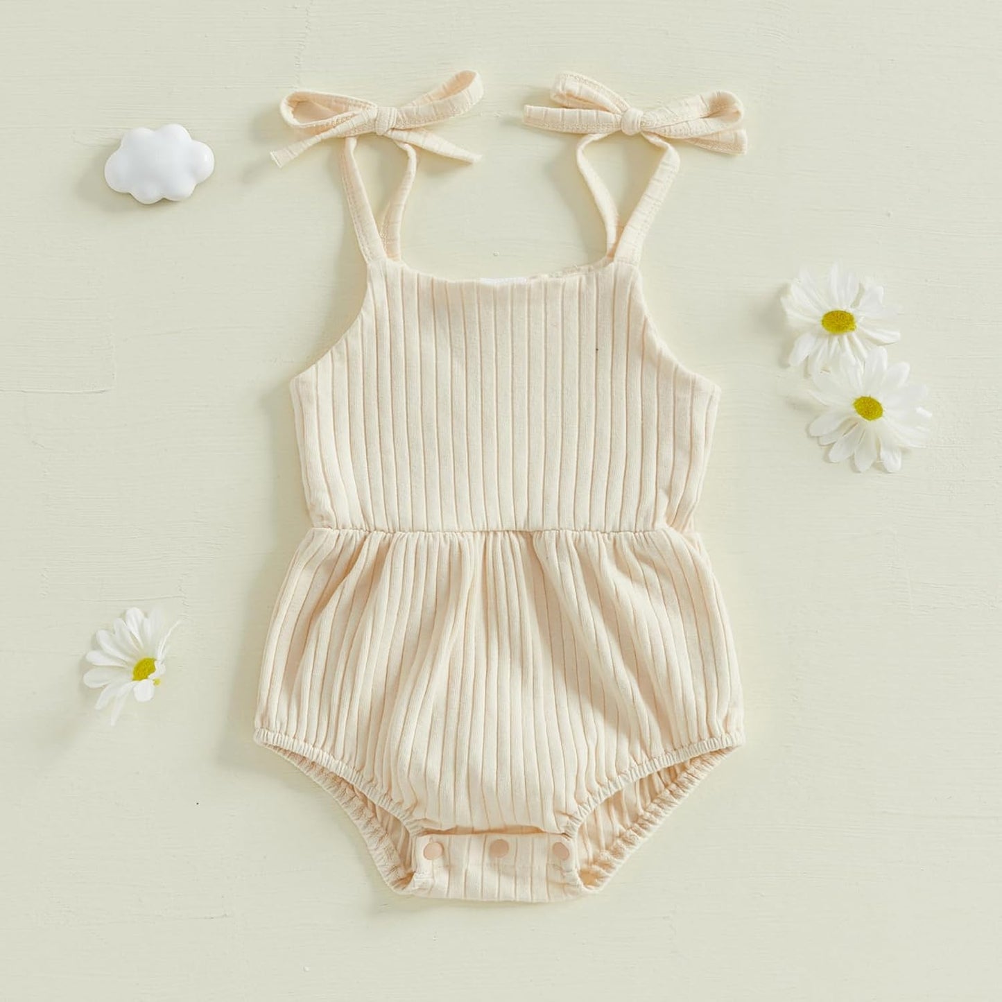 Newborn Infant Baby Girl Romper Ribbed Knit Sleeveless Spaghetti Strap One Piece Jumpsuit Bodysuit
