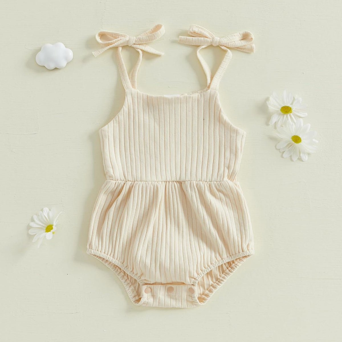 Newborn Infant Baby Girl Romper Ribbed Knit Sleeveless Spaghetti Strap One Piece Jumpsuit Bodysuit