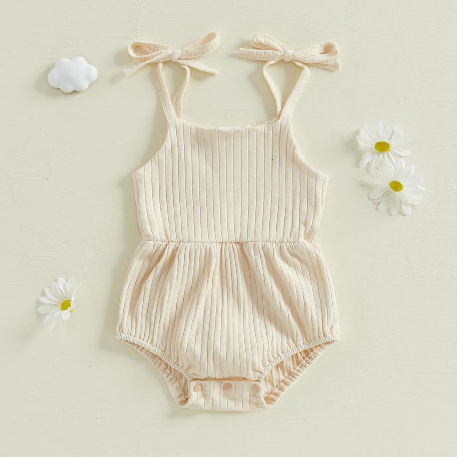Newborn Infant Baby Girl Romper Ribbed Knit Sleeveless Spaghetti Strap One Piece Jumpsuit Bodysuit