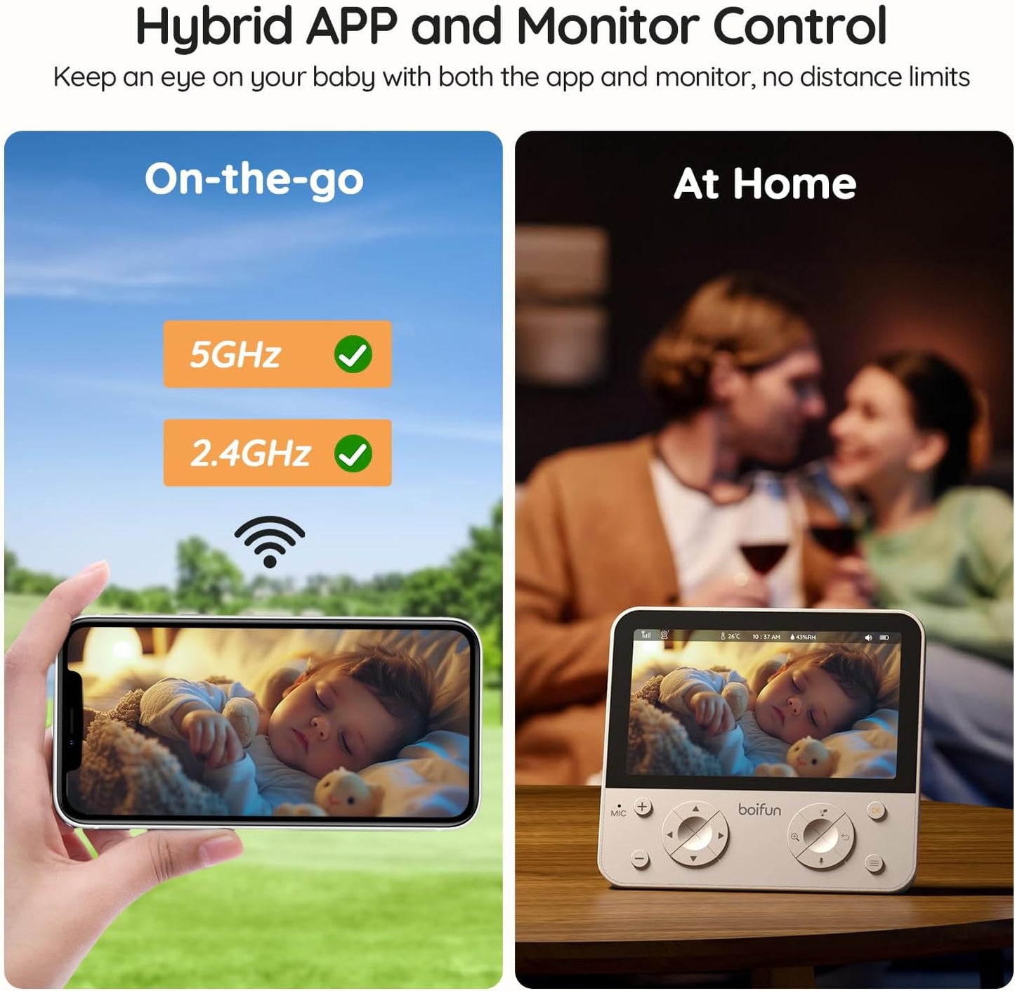 BOIFUN 5.5" AI 4MP Baby Monitor Pro Max: App (Wi-Fi) and Monitor (No Wi-Fi) Control, Upgrade AI