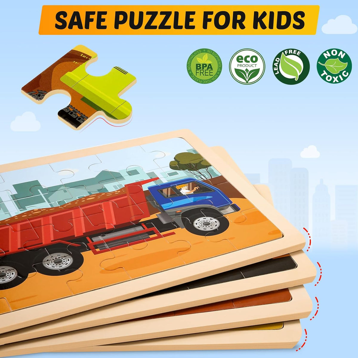 Wooden Vehicle Puzzles for Kids Age 3 4 5 Year Old, 4 Pack 24 Pcs Montessori Toddler Jigsaw Puzzles