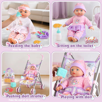 Baby Doll with Stroller Set for Realistic Pretend Play for 3 4 5 6 7 Year Old Toddler Girls Gifts.
