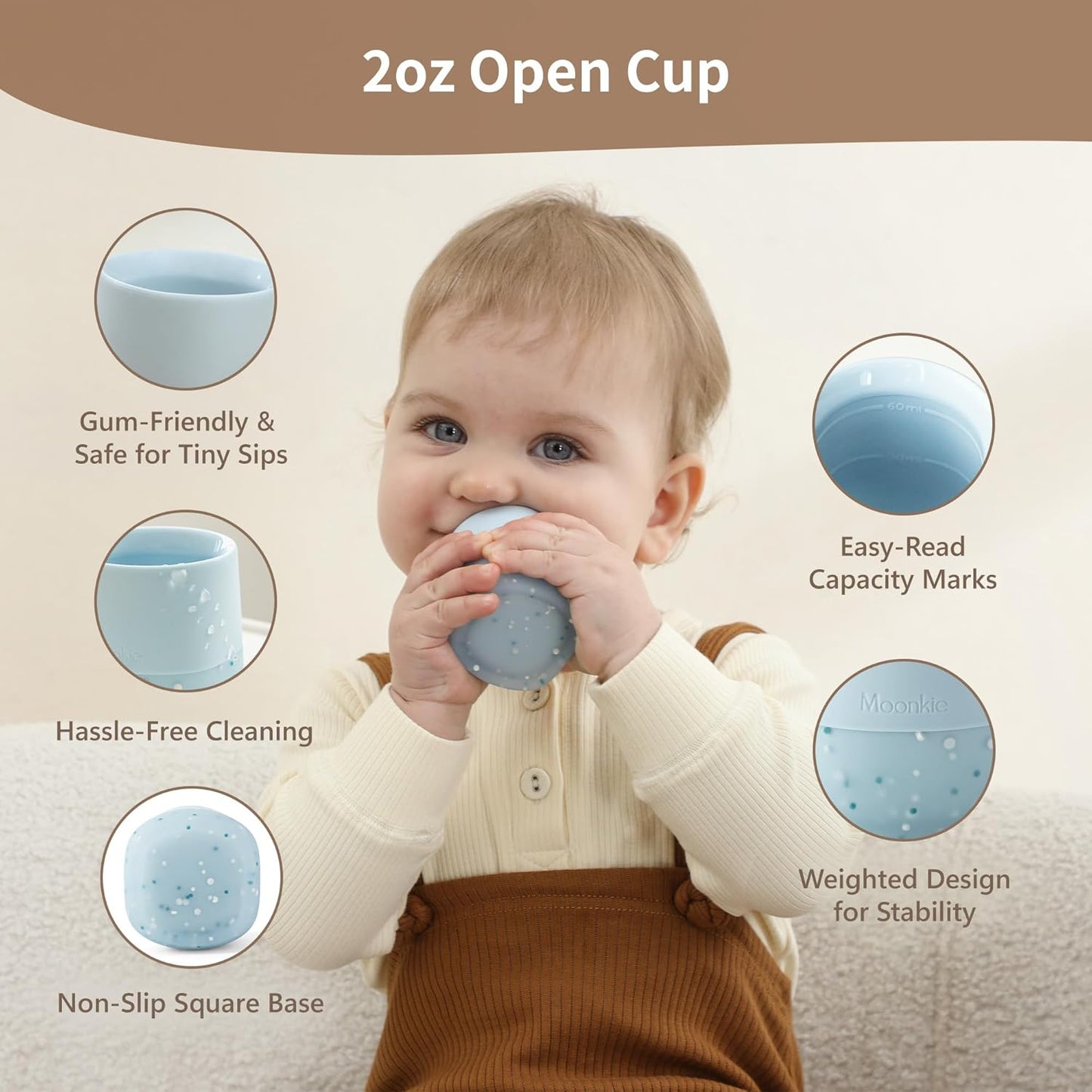 Moonkie Silicone Baby Cups 4 Months+ | Open Training Drinkware for Infants with Confetti Sprinkles