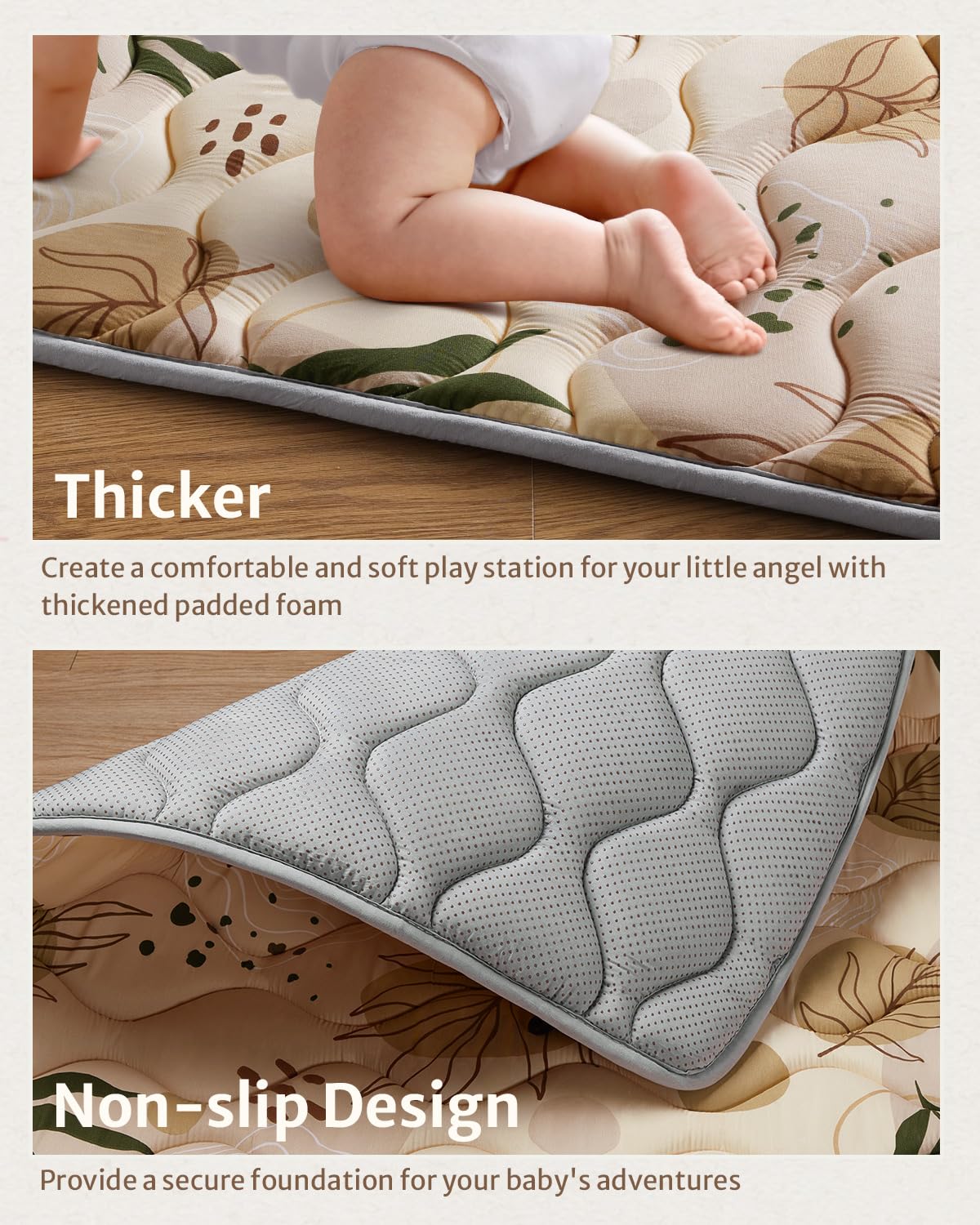 Blissful Diary Baby Play Mat, 47x47 Infant Play Mat for Playpen, Thicken Foam Cushioned Baby Mat