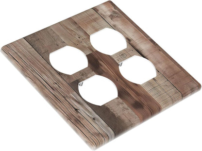 Decorative Outlet Covers Retro Wood Plank Vintaga Wooden Board 2 Gang Wall Plate Cover Double