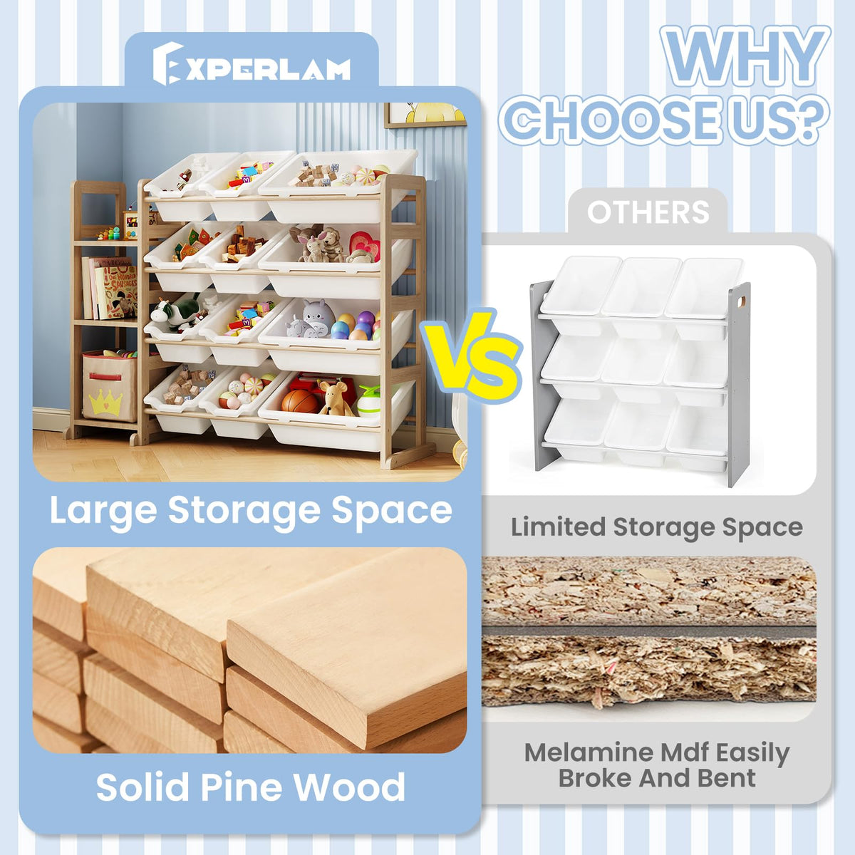 Toy Storage Organizer - Toy Organizers and Storage with Bookshelf, Toy Storage Shelf with 3 Shelves