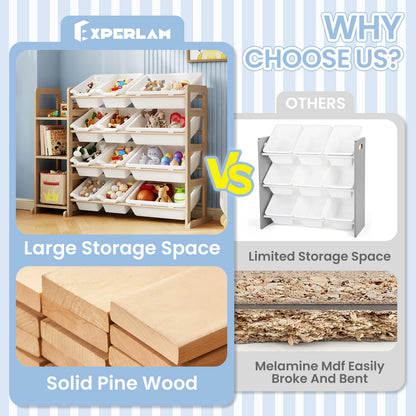 Toy Storage Organizer - Toy Organizers and Storage with Bookshelf, Toy Storage Shelf with 3 Shelves
