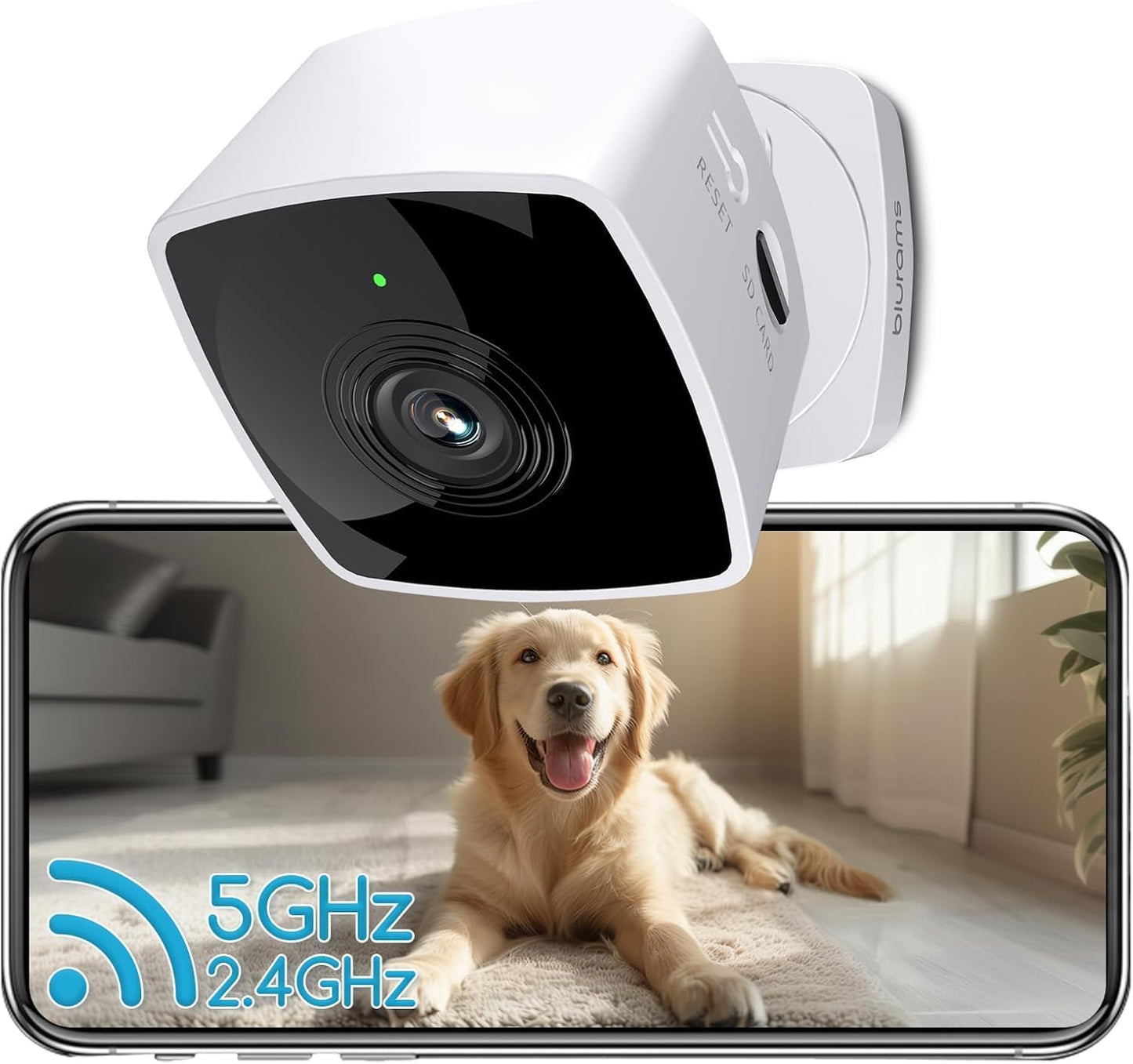blurams 2.4G/5G Cameras for Home Security, 2K Pet Camera Indoor with Phone App, Foldable Security