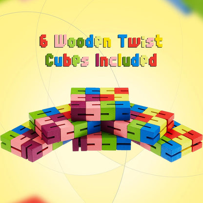 Wooden Toy Twist Block Cubes Puzzle Sensory Toys for Teens Party Favors for Boys and Girls (12