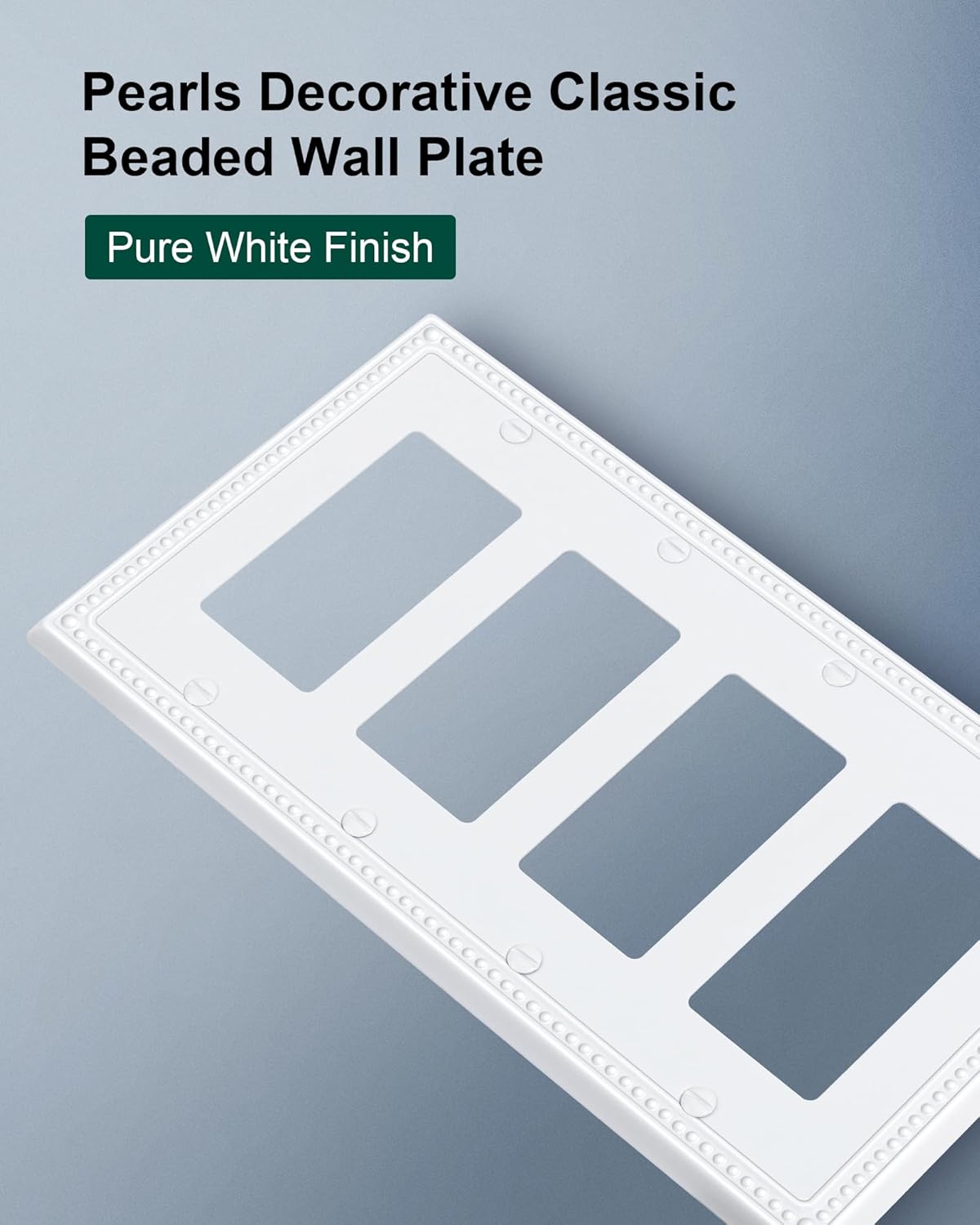 2-Pack Quad Decorator Outlet Cover Plate, Pure White Pearls Decorative Switch Plates and Outlet