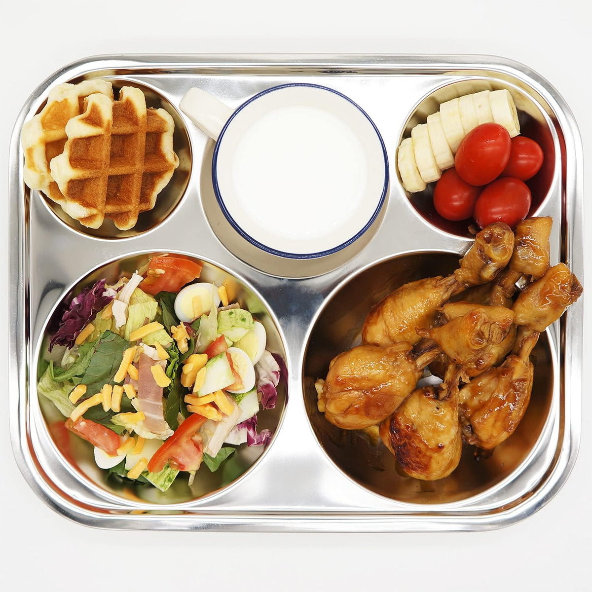 Korean Stainless Steel Divided Plates, Food Grade 304 Tray Large Size for Adults, Teens, Picky