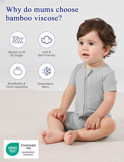 Baby Boys Bamboo Viscose Short Sleeve Romper Soft Comfy Infant Summer Jumpsuit