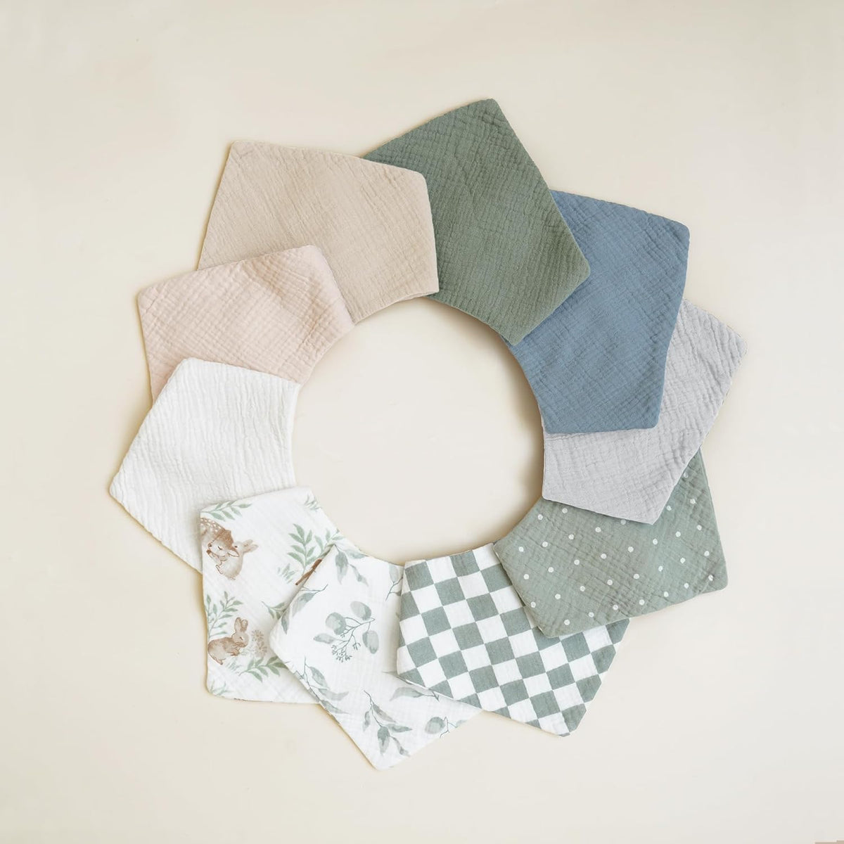 Konssy Muslin Baby Bibs 10 Pack Baby Bandana Drool Bibs 100% Cotton for Unisex Boys and Girls, Soft