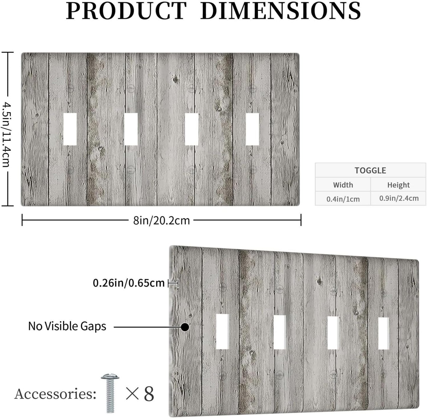 Light Switch Covers Farmhouse Rustic Grey Barn Door Wood Quad Toggle Electrical Faceplate 4 Gang