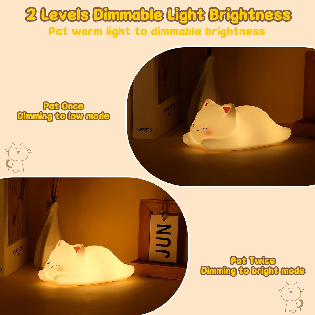Tremdwoto Cat Night Light for Kids,Cute Colorful Night Light Baby Girl Squishy Night Light Lamp 1/3