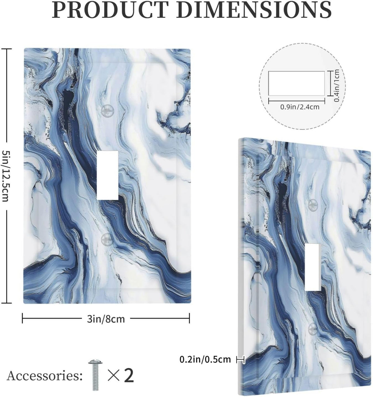 Decorative Light Switch Cover White Marble Navy Blue Line Fluid 1 Gang Single Toggle Device