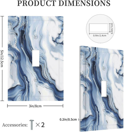 Decorative Light Switch Cover White Marble Navy Blue Line Fluid 1 Gang Single Toggle Device