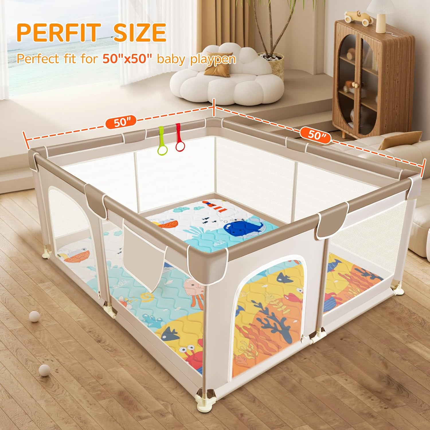 Baby Play Mat - Thicken 50x50 Inch Soft Foam Crawling Mat for Playpen & Floor, Non-Slip Waterproof
