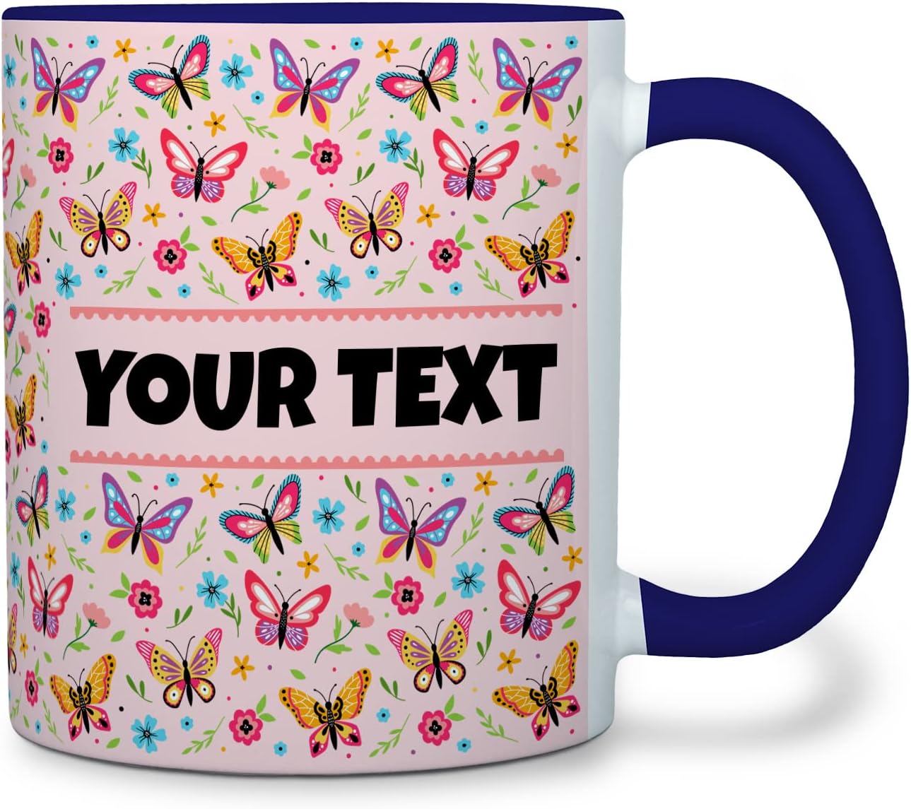 Personalized Mug for Kids - Butterflies - Custom Name/Text, Ceramic Hot Chocolate/Cocoa/Coffee Cup
