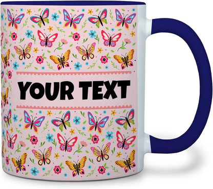 Personalized Mug for Kids - Butterflies - Custom Name/Text, Ceramic Hot Chocolate/Cocoa/Coffee Cup