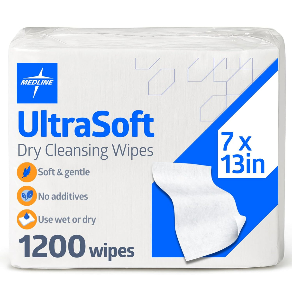 Medline Ultrasoft Dry Baby Wipes, Gentle Disposable Cleansing Cloths, 1,200 Count, Dry Wipe Size is