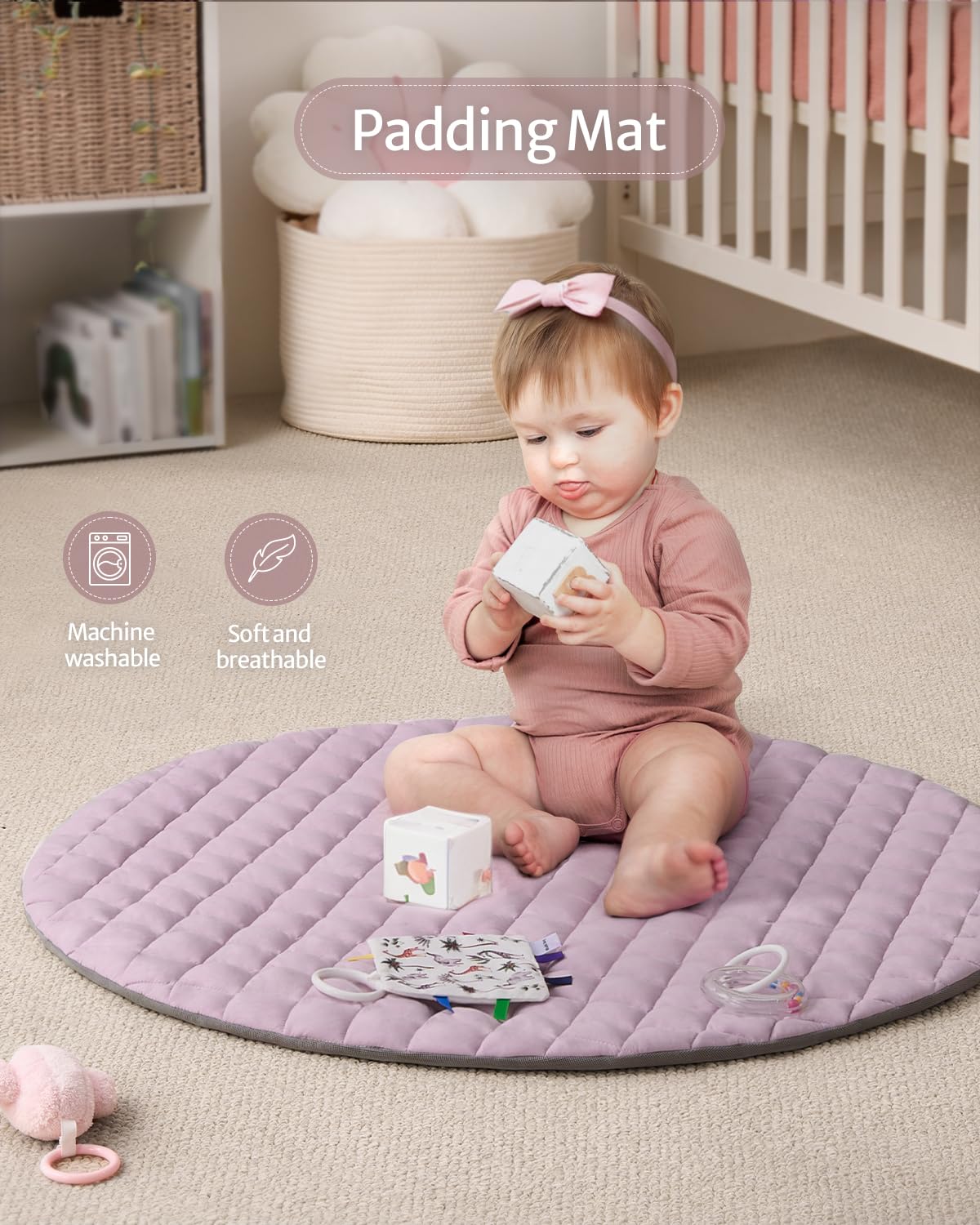 Blissful Diary Baby Play Gym Mat, Tummy Time Activity Mat with 6 Detachable Toys for Stage-Based