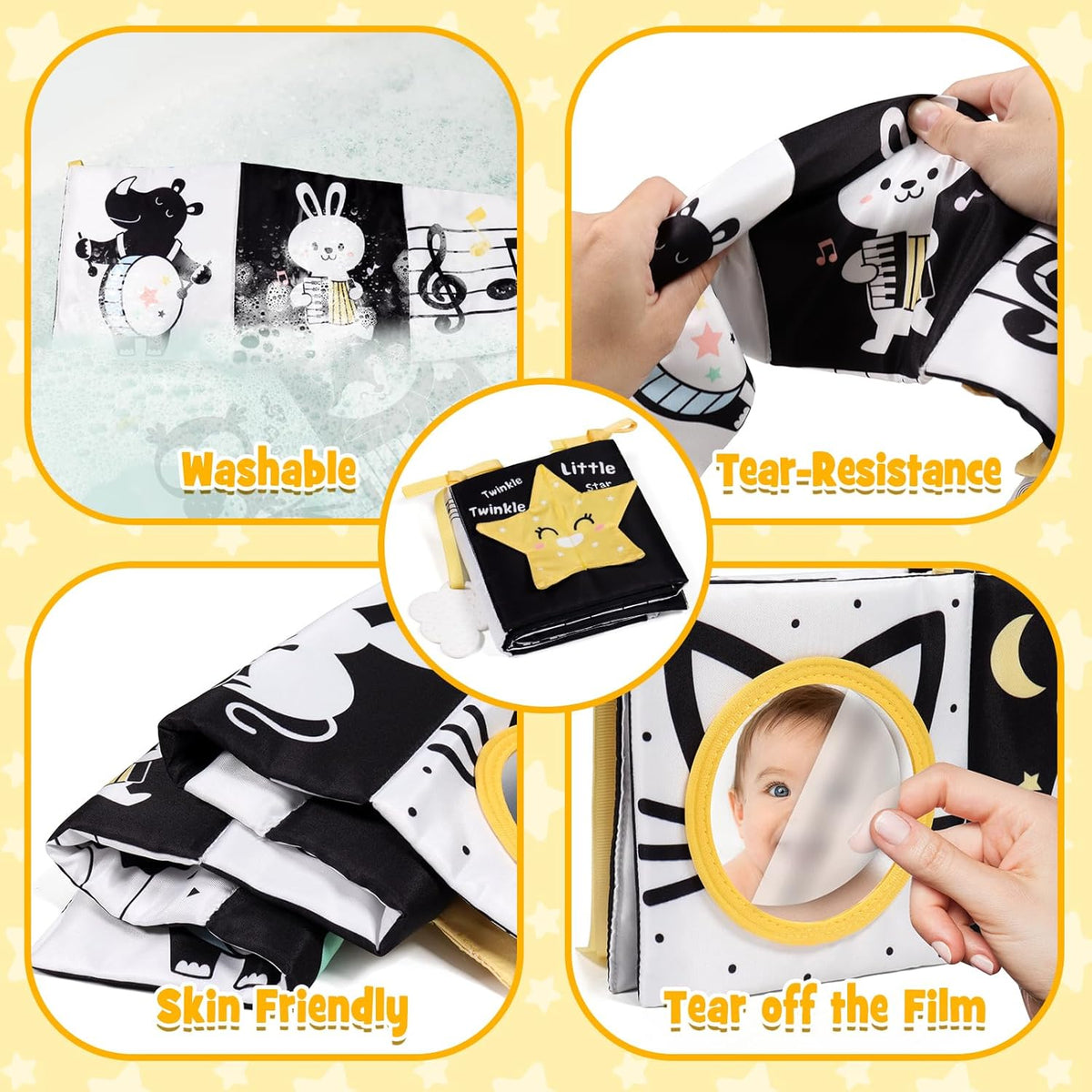 OKOOKO Black and White Baby Book High Contrast Baby Toy 0-6 Months Baby Soft Book Tummy Time Toy