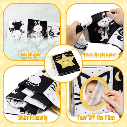 OKOOKO Black and White Baby Book High Contrast Baby Toy 0-6 Months Baby Soft Book Tummy Time Toy