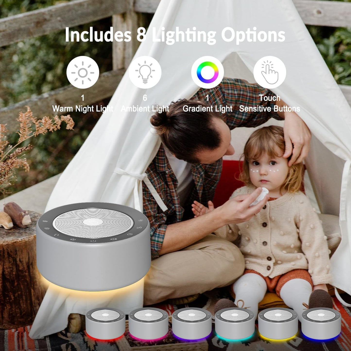 Nursery Lamp with Sound Machine, Mood Lighting, 7 Colors Night Light, 30 Soothing Sounds, White