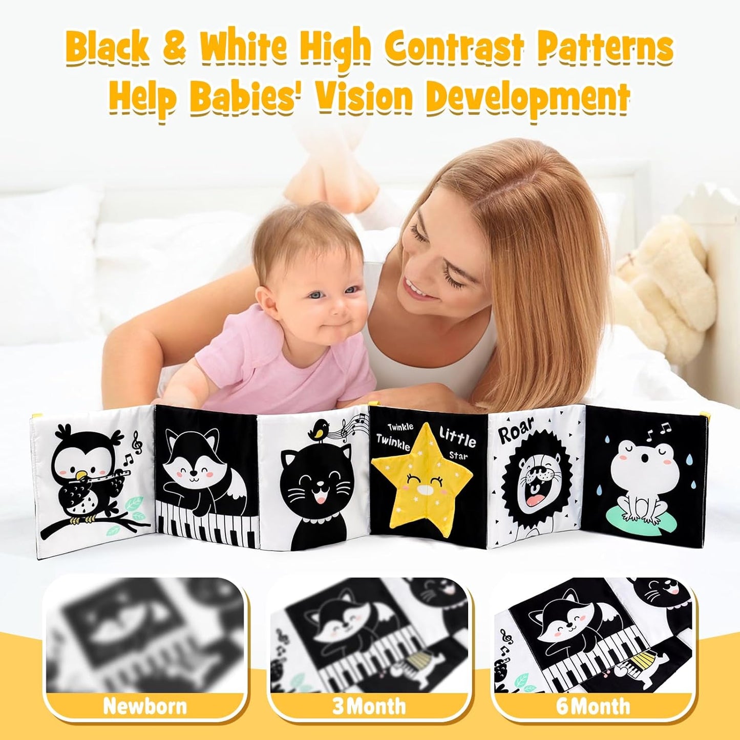 OKOOKO Black and White Baby Book High Contrast Baby Toy 0-6 Months Baby Soft Book Tummy Time Toy