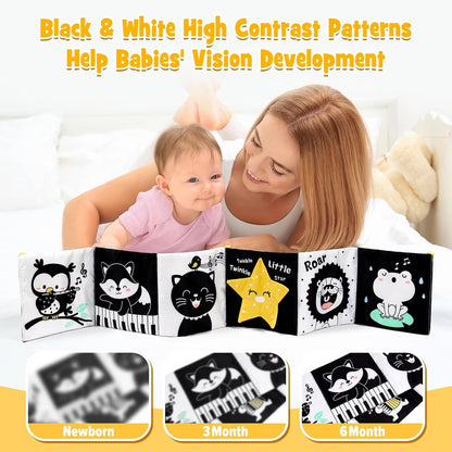 OKOOKO Black and White Baby Book High Contrast Baby Toy 0-6 Months Baby Soft Book Tummy Time Toy
