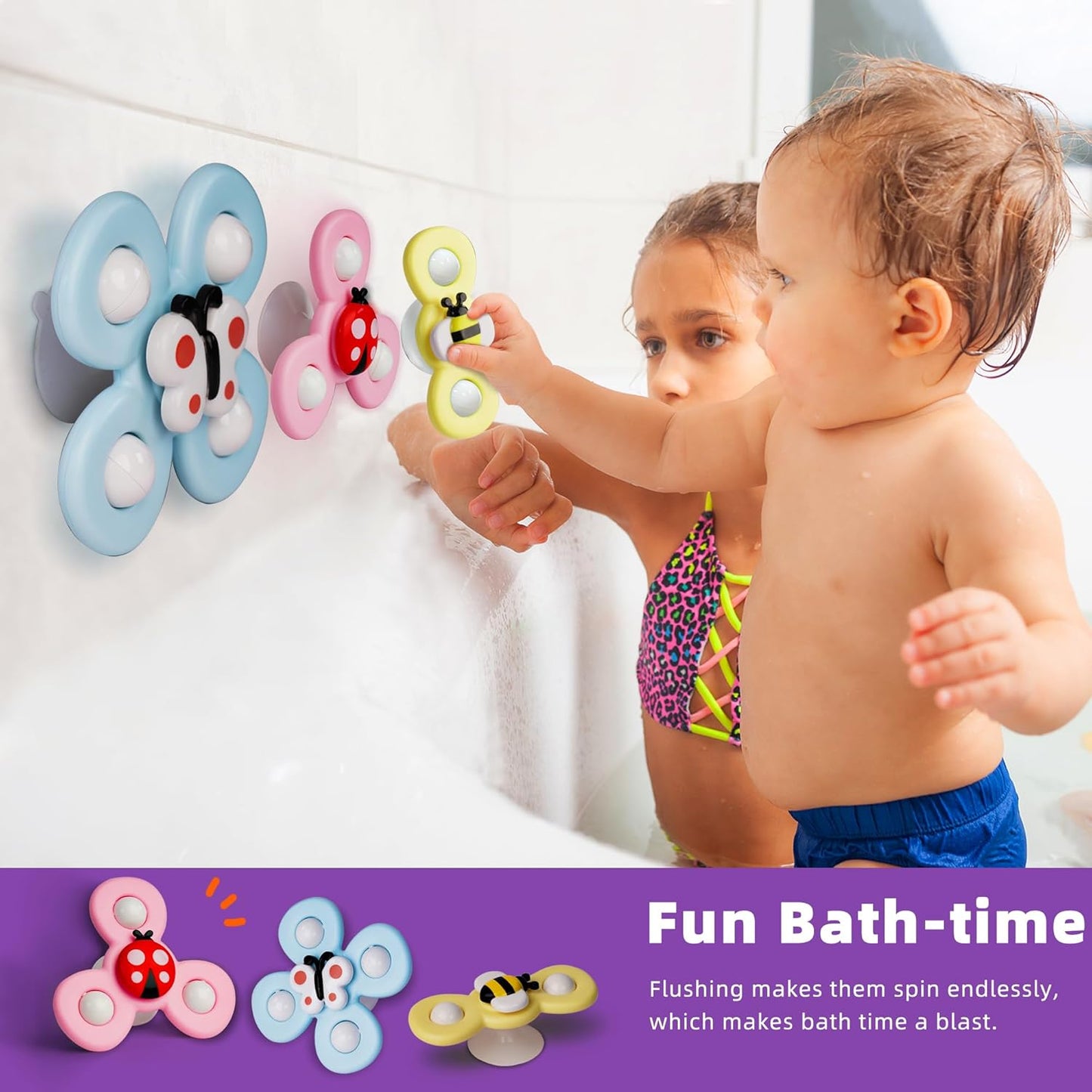 LiKee Strong Suction Cup Fidget Rotating Sensory Bath Toys for Baby 12 18 Months Airplane Car
