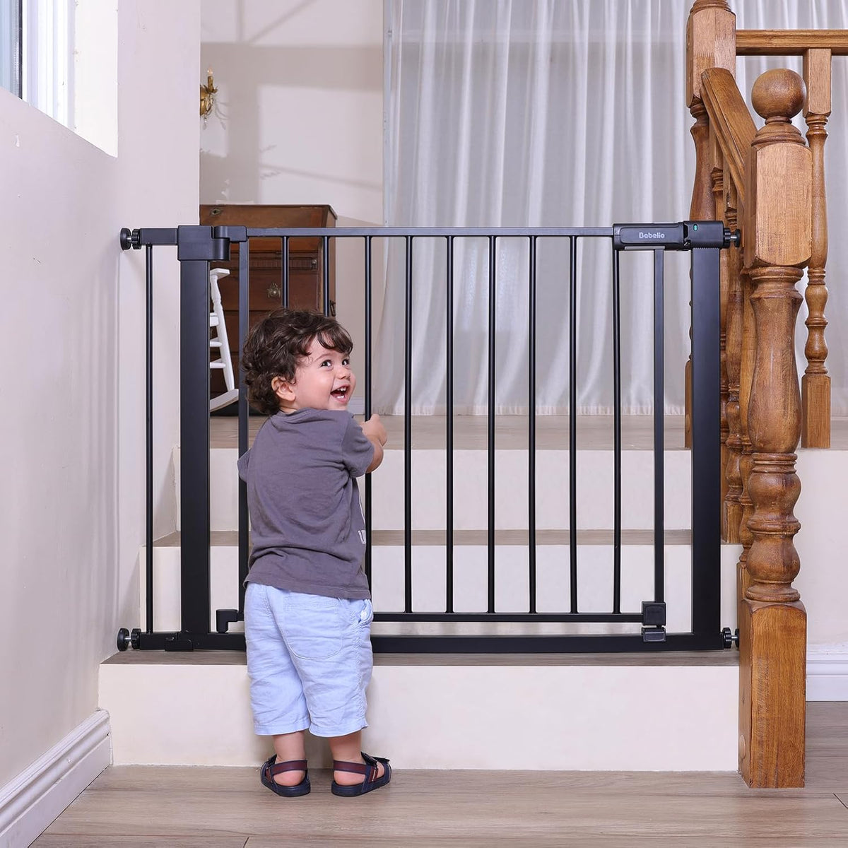 BABELIO Baby Gate for Doorways and Stairs, 41-46" Pet Gate with Wide Walk Thru Door and Lock