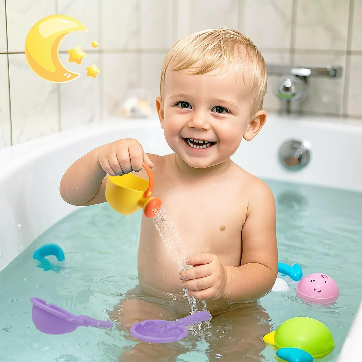 Small Soft Bath Toys for Toddlers 1-3 - Super Easy to Clean Water Table Toys Baby Tub Swimming Pool