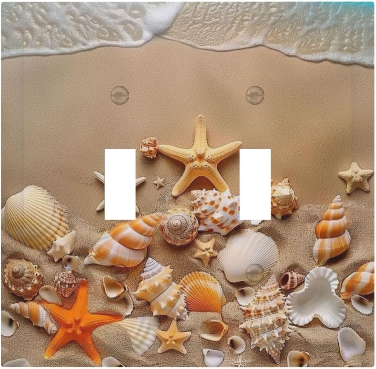 Decorative Switch Covers Plate Beachy Sea Ocean Seashell Starfish 2 Gang Wall Plate Unique Double