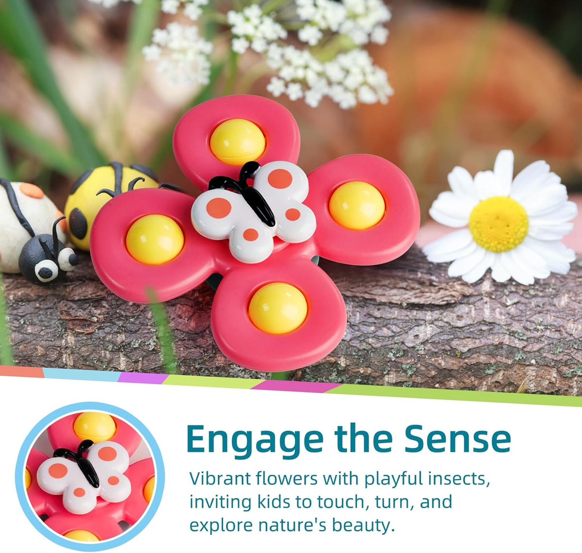 LiKee Strong Suction Cup Fidget Spinnerz Sensory Bath Toys for Baby 12 18 Months Airplane Car