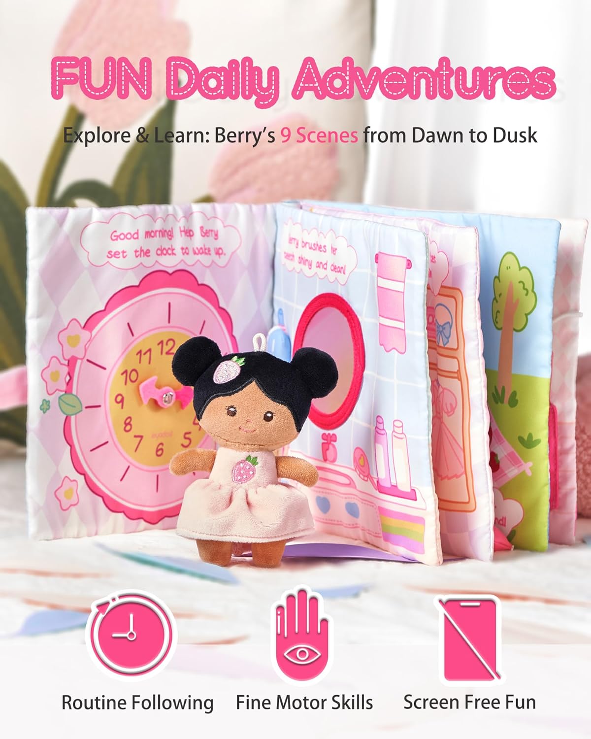 Interactive Sensory Soft Cloth Book, Educational Crinkle Quiet Activity Busy Book for
