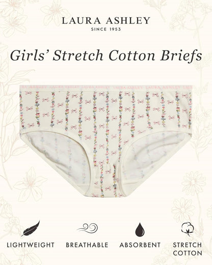 Laura Ashley Girls Underwear - 5 Pack Soft Stretch Breathable Panties for Girls - Lightweight