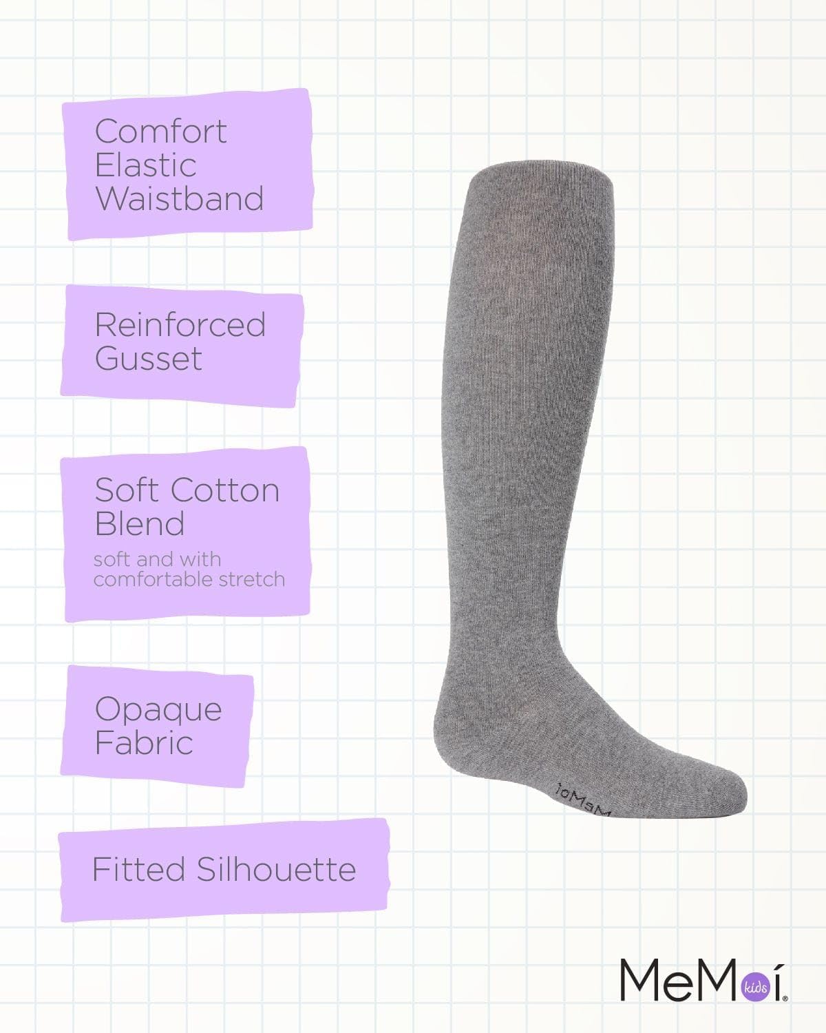 MeMoi Soft Pima Cotton Tights for Girls, Soft and Lightweight Opaque Tights for girls - Sizes 8 to