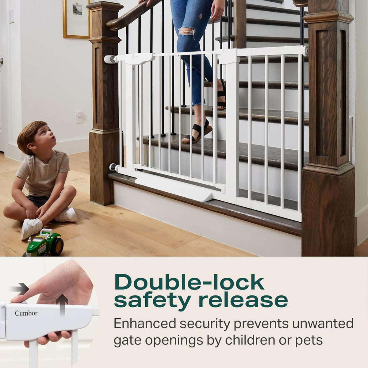 Cumbor 29.7-46" Baby Gate for Stairs, Toddler Safety Essentials for The House, Auto Close Dog Gate