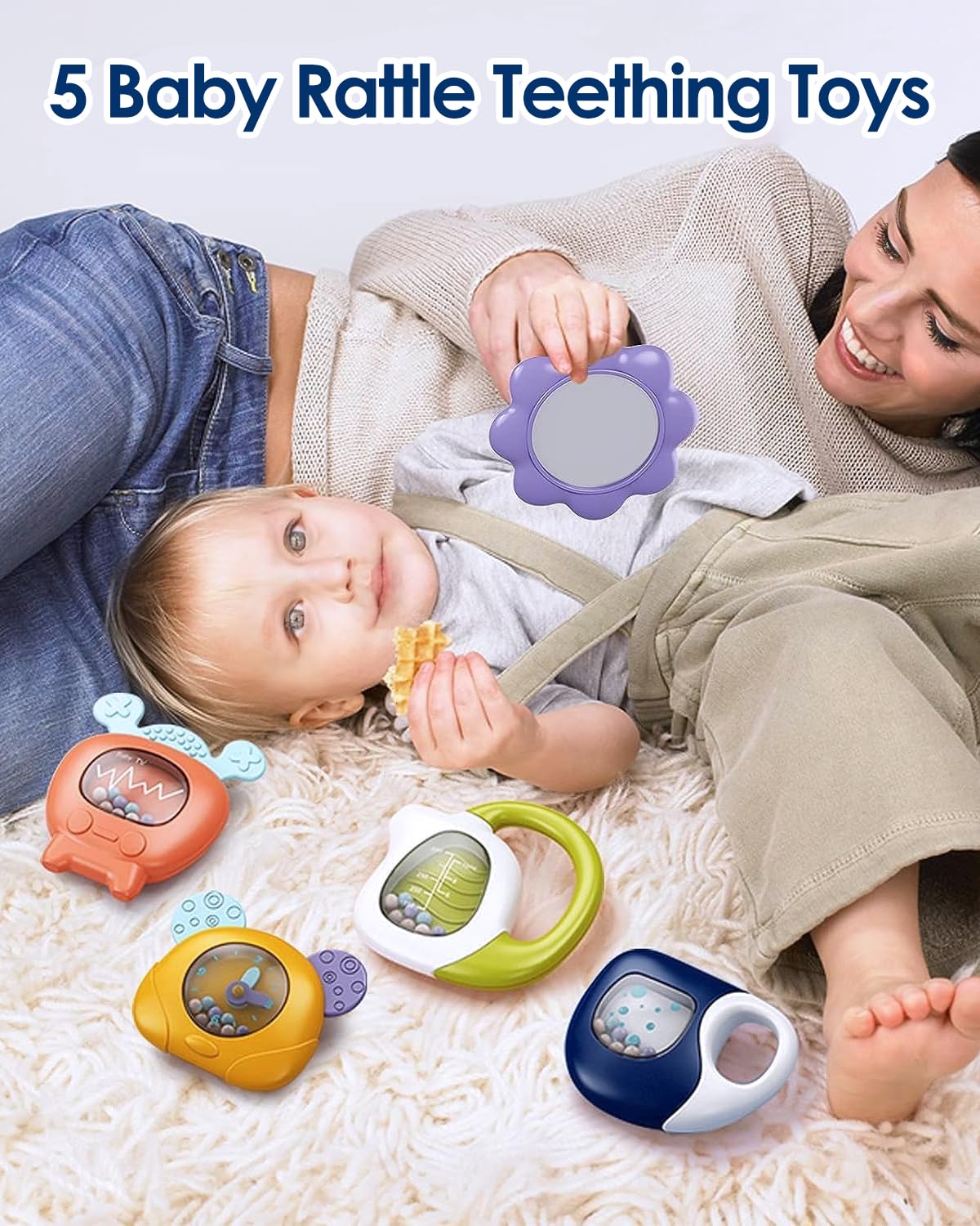 Dearlomum Baby Play Mat & Gym, Fun Piano Tummy Time Activity Mat with 5 Sensory Toys, Music &