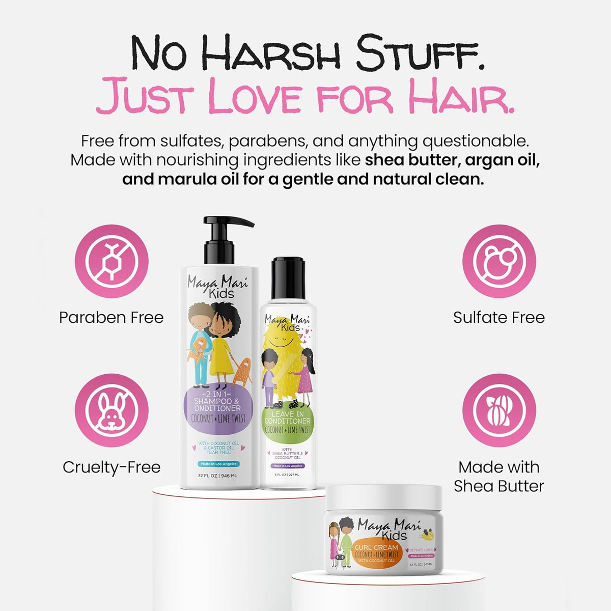 Kids Curly Hair Gift Set | 2-in-1 Kids Shampoo & Conditioner, Curl Cream, & Leave-In Conditioner |