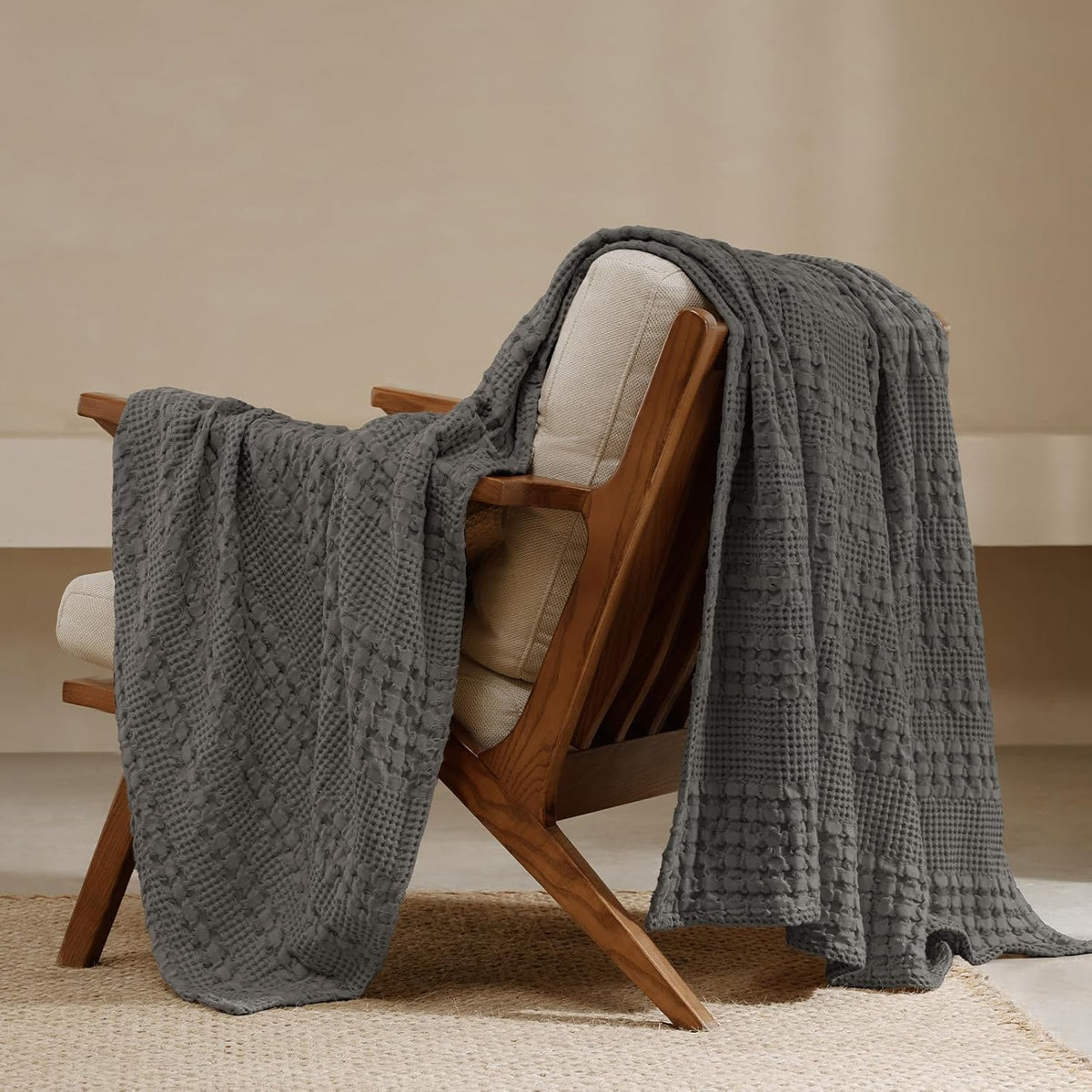 PHF 100% Cotton Waffle Weave Throw Blanket, Soft Lightweight Breathable Cozy Summer Throws for
